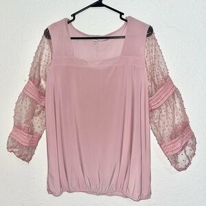 Corvia Blouse Shirt Girls Size XL Pink Long Sheer Lace Sleeves EUC